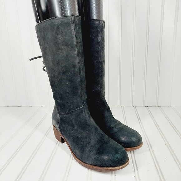 UGG Cary Black Nubuck Leather Back Lace Block Heel Mid Calf Boots D1018 - Picture 4 of 12